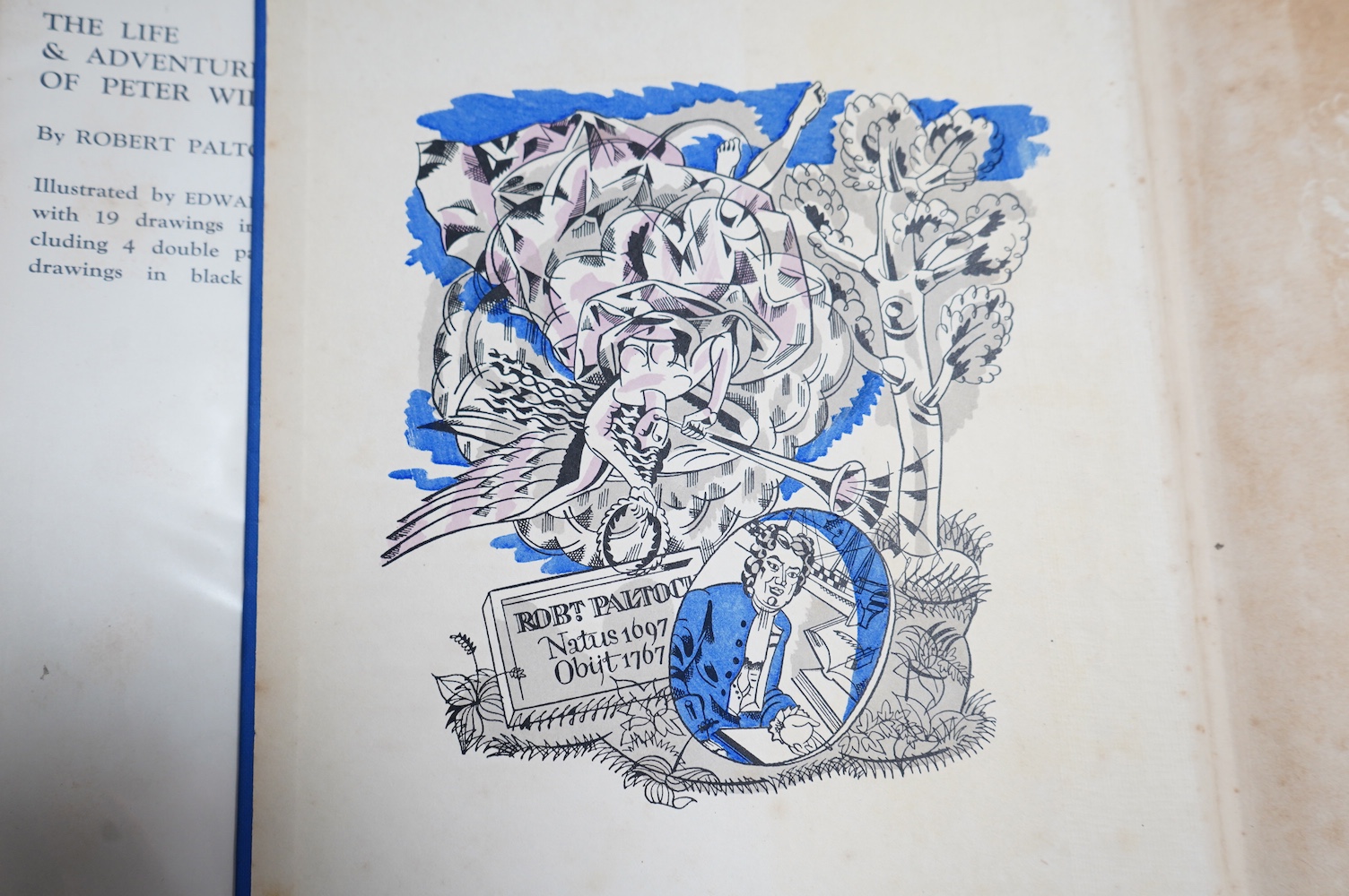 Bawden, Edward first book as illustrator - Paltock, Peter - The Life and Adventures of Peter Wilkins, 4to, blue cloth gilt in a torn d/j, with loss, with 19 coloured stencil illustrations, 5 being full page, 4 double-pag